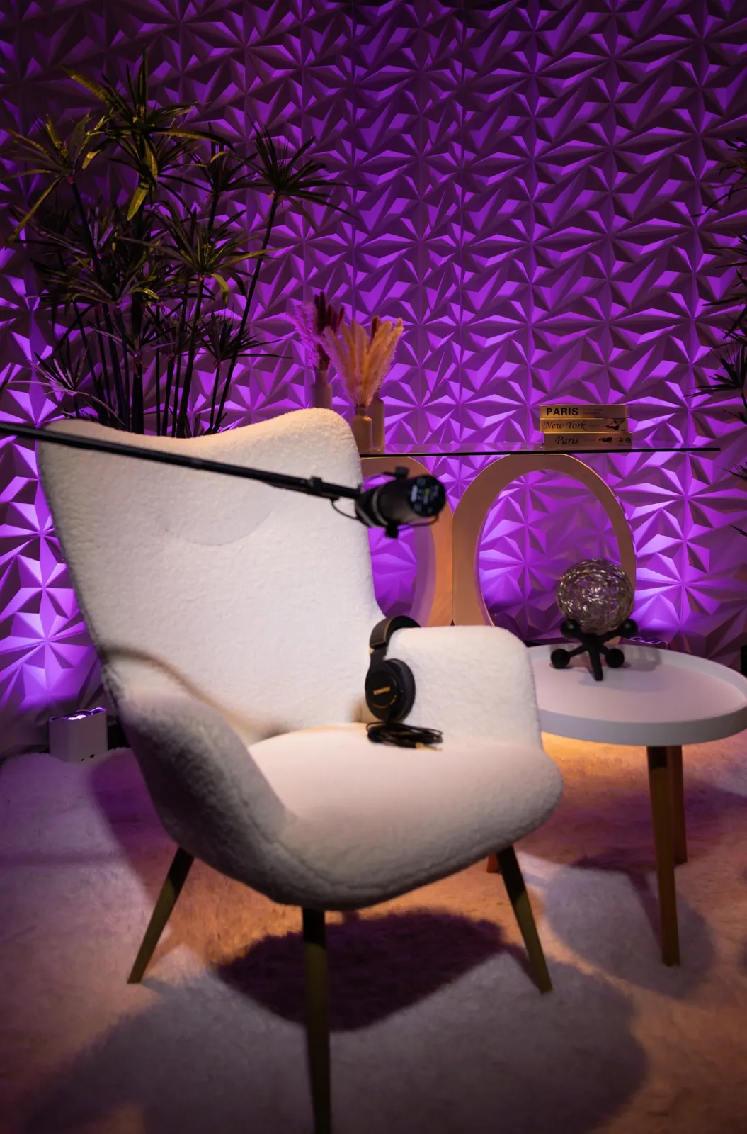 Qool Studio purple podcast set in Miami